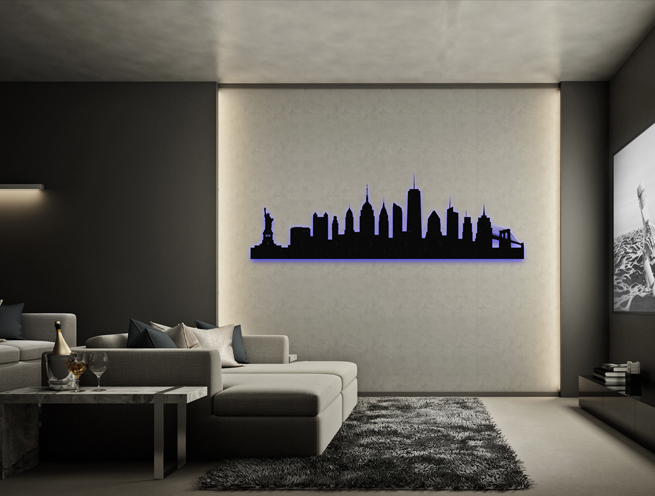 backlit cityscape wall art